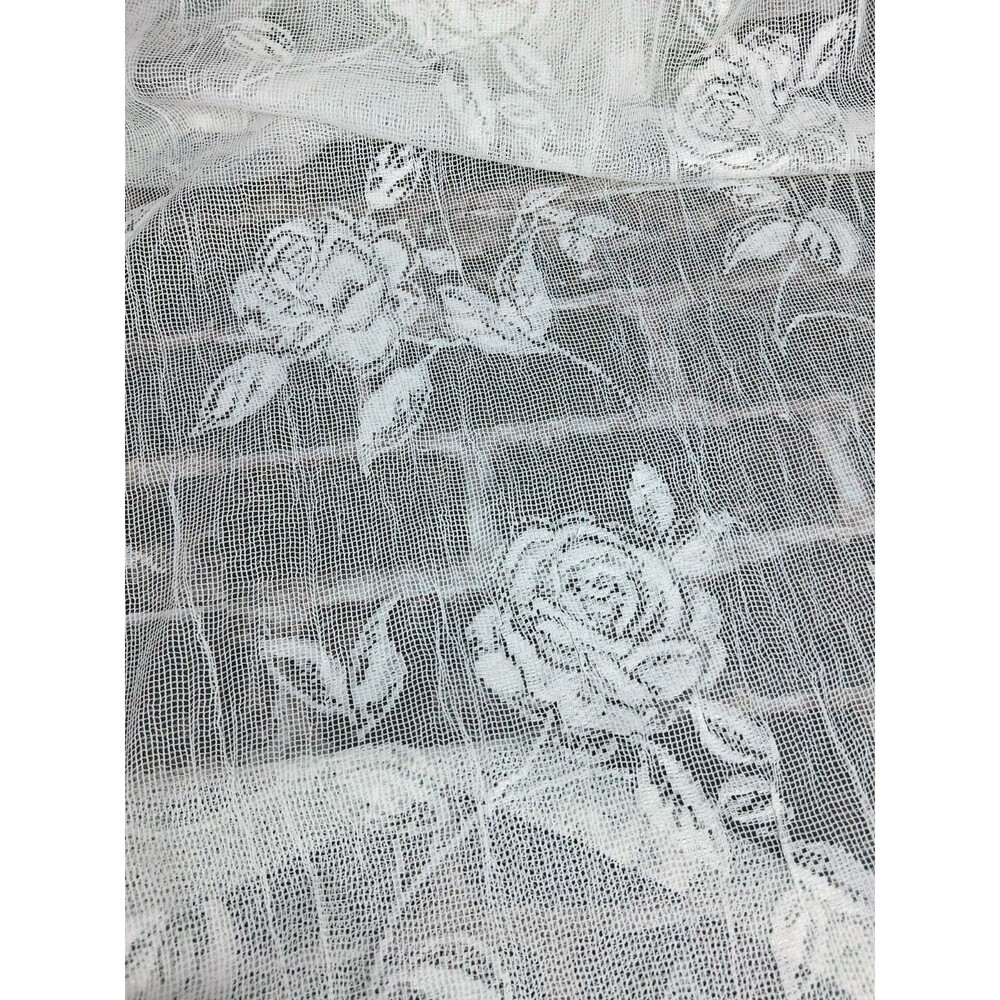 1 Vintage White Lace Cabbage Rose Curtain Panel 45X116 Cottage Grandma Victorian